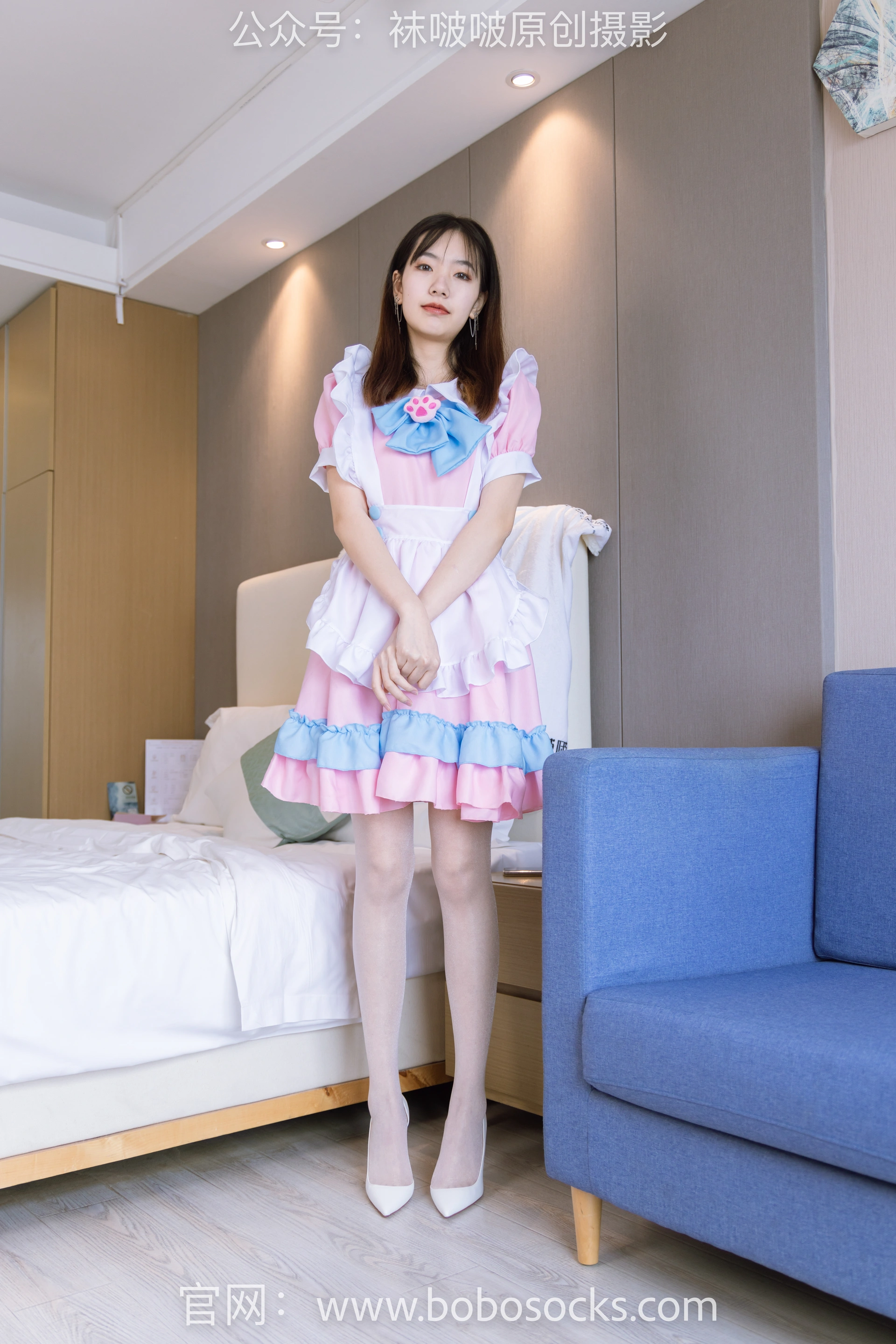 [BoBoSocks袜啵啵]NO.154 小甜豆-两双高跟鞋、珠光白丝（脚尖透明款）、女仆装 0